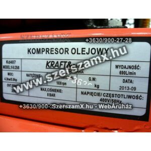 KraftDele KD1473 2-Hengeres Kompresszor 200Liter 4300W